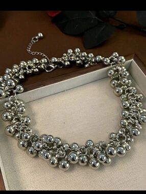 Silver Cluster Bead Statement Necklace